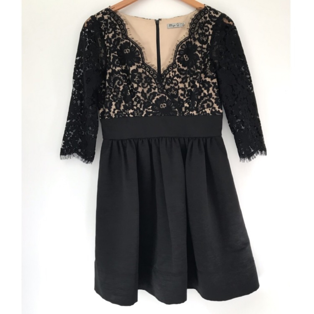 EUC eliza j missy black lace faille dress size 6
